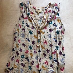 Animal print blouse, white, ModCloth XL